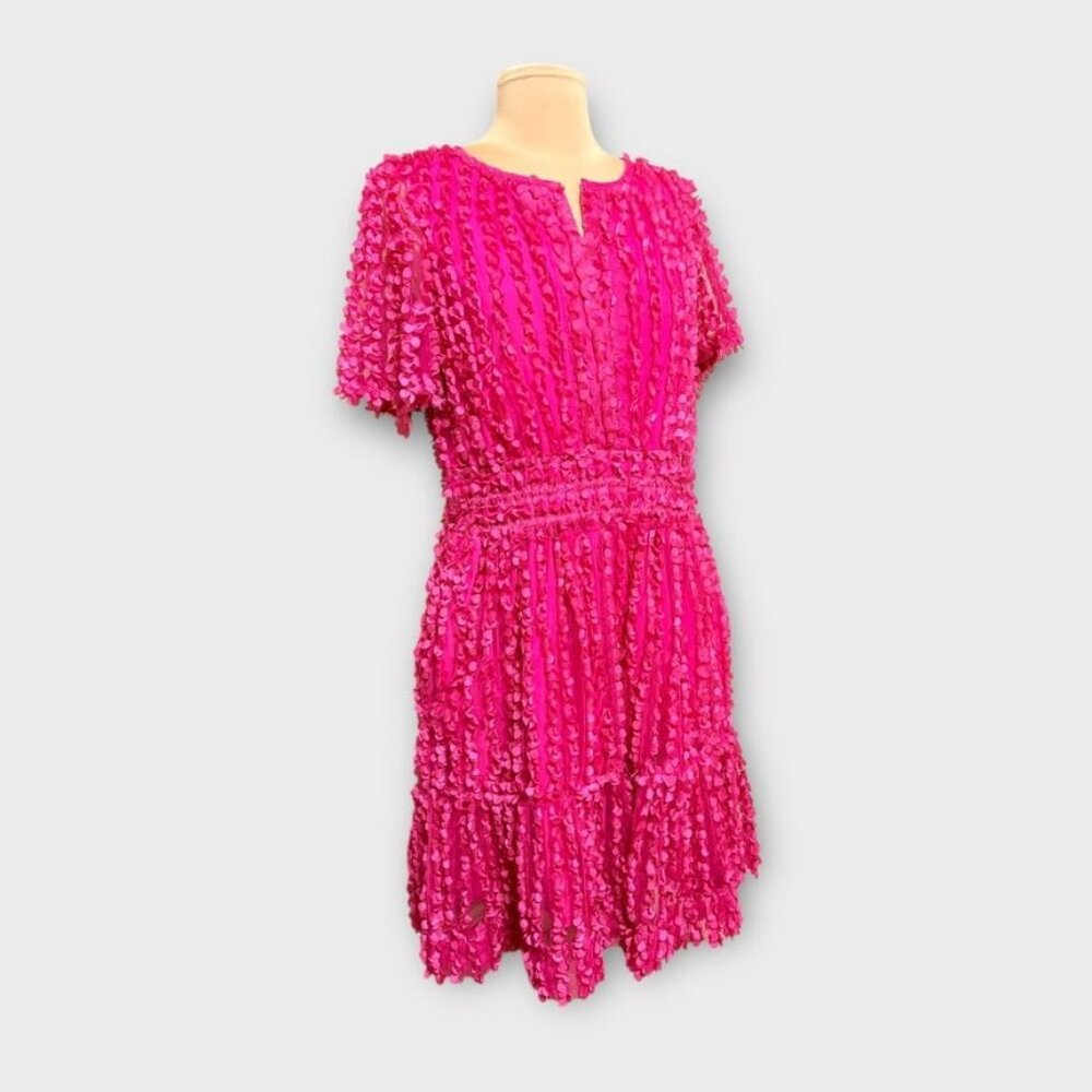 Women's Fuchsia Mini Dress - Elegant Textured Party Dress - Picture 9 of 10